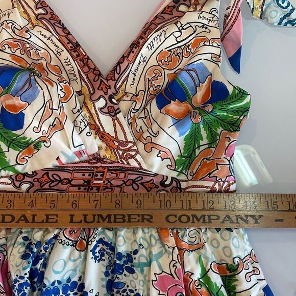 Colette Dinnigan Multicolor Tied Shoulder Acionna Silk Mini Dress Size 2 - Picture 10 of 11